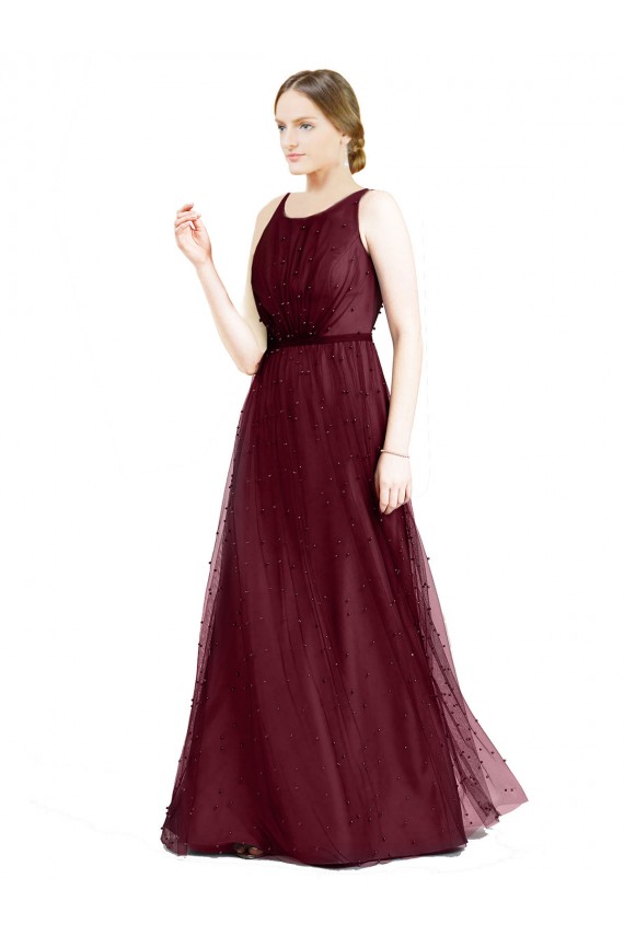 Burgundy Boat Neck Sleeveless Keyhole Back A-Line Semi Formal Evening Dress / Bridesmaid Dress Townsville
