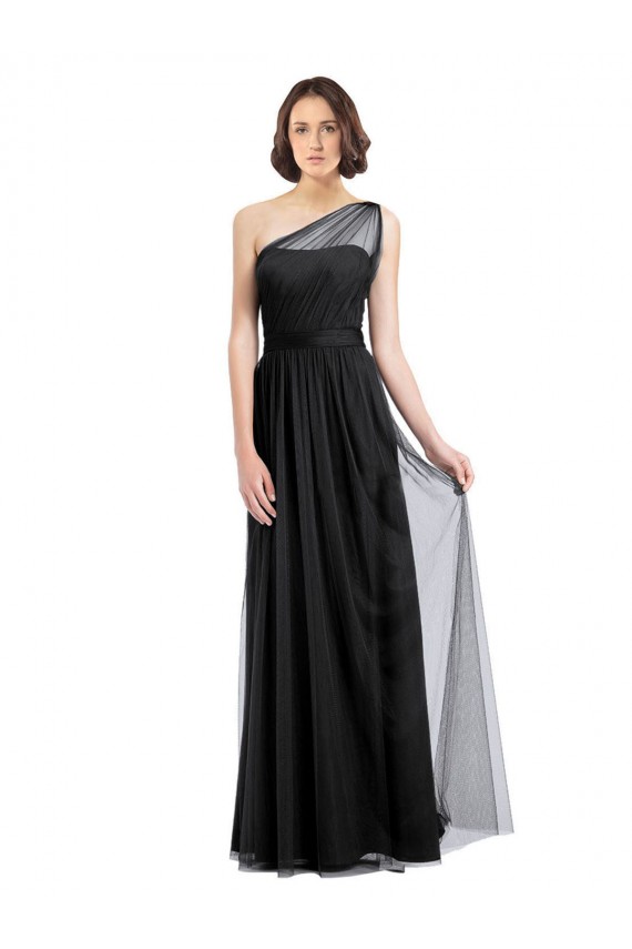 Black One Shoulder Sleeveless Tulle A-Line Bridesmaid Dress Townsville