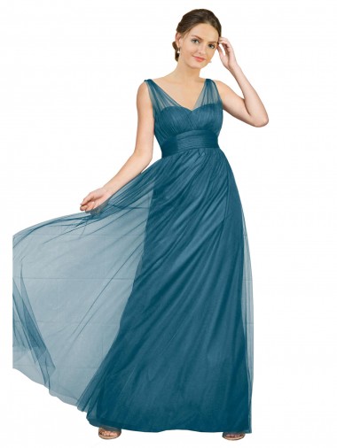 Teal Green V-Neck Sleeveless V-Back A-Line Bridesmaid Dress Townsville