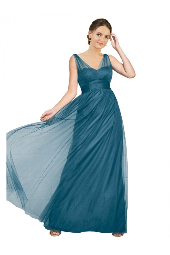 Teal Green V-Neck Sleeveless V-Back A-Line Bridesmaid Dress Townsville