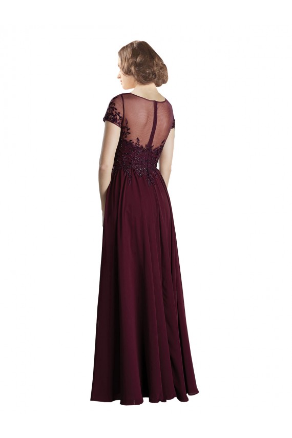 Burgundy Gold Jewel Neck Cap Sleeves A-Line Bridesmaid Dress Townsville