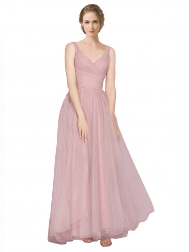 Pink V-Neck Sleeveless V-Back A-Line Bridesmaid Dress Townsville