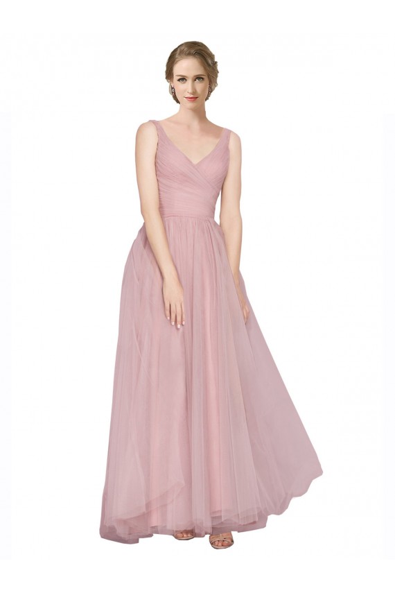 Pink V-Neck Sleeveless V-Back A-Line Bridesmaid Dress Townsville