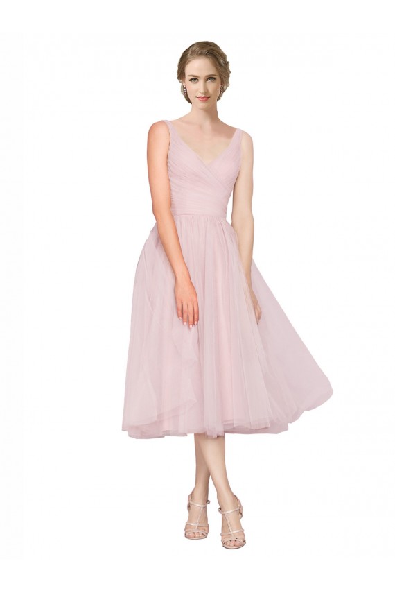 Pink V-Neck Sleeveless V-Back Tulle A-Line Bridesmaid Dress Townsville