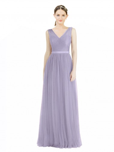 Lilac V-Neck Sleeveless V-Back A-Line Bridesmaid Dress Townsville