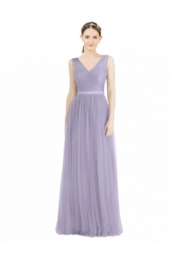 Lilac V-Neck Sleeveless V-Back A-Line Bridesmaid Dress Townsville
