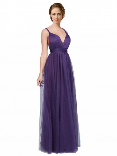 Purple Bateau Neck Sleeveless Low Back A-Line Bridesmaid Dress Townsville