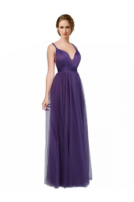 Purple Bateau Neck Sleeveless Low Back A-Line Bridesmaid Dress Townsville