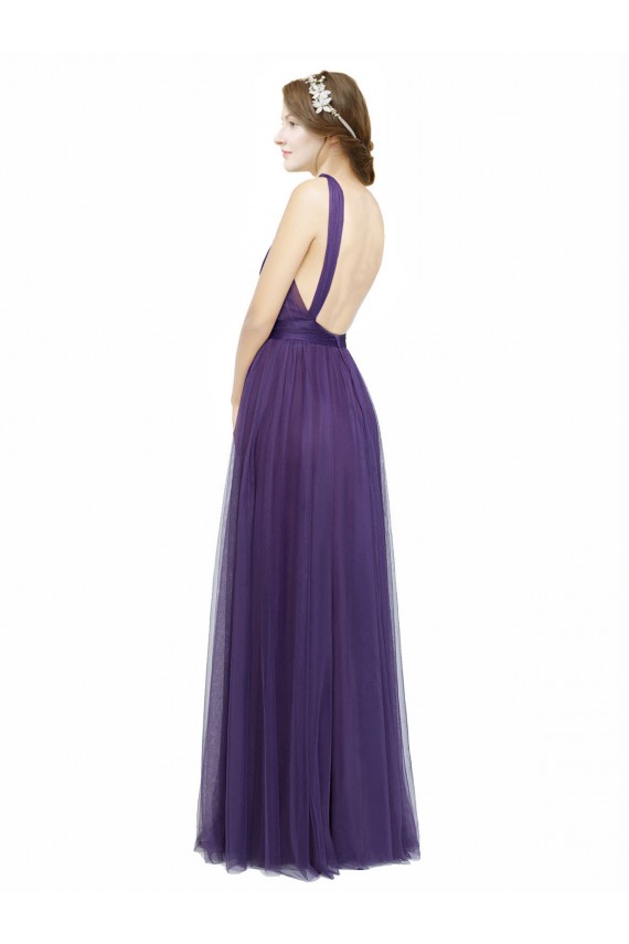 Purple Bateau Neck Sleeveless Low Back A-Line Bridesmaid Dress Townsville