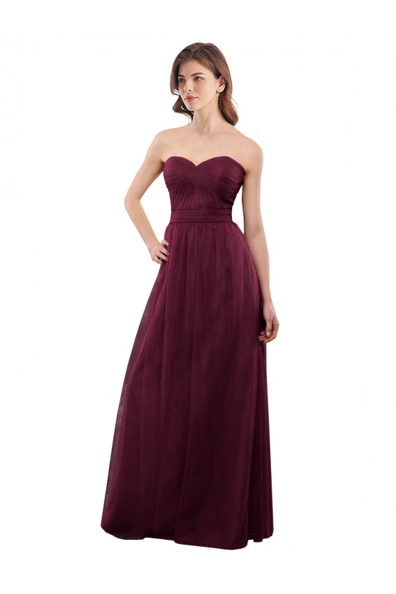 Burgundy Strapless Sleeveless Low Back A-Line Bridesmaid Dress Townsville