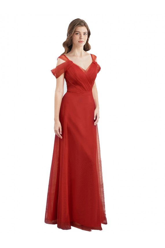Red Sweetheart Cold Shoulder V-Back A-Line Formal Dress / Bridesmaid Dress Townsville