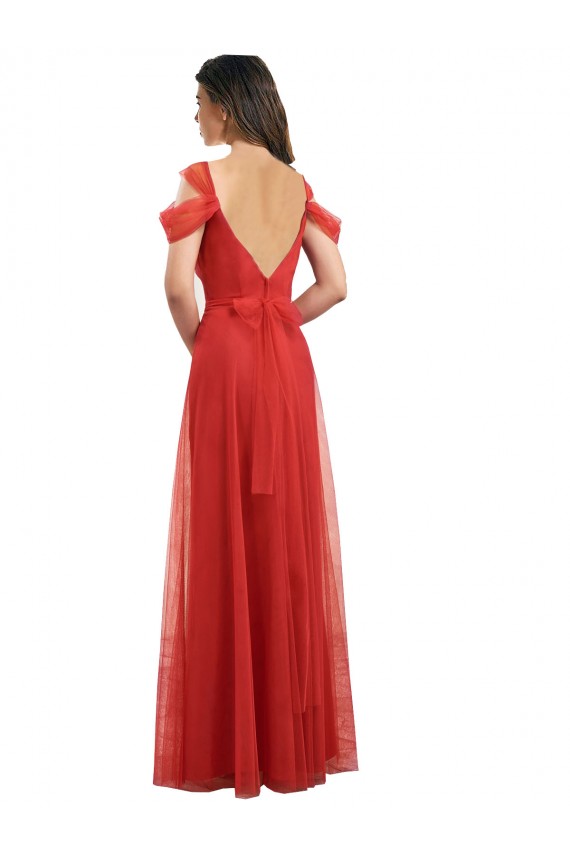 Red Sweetheart Cold Shoulder V-Back A-Line Formal Dress / Bridesmaid Dress Townsville