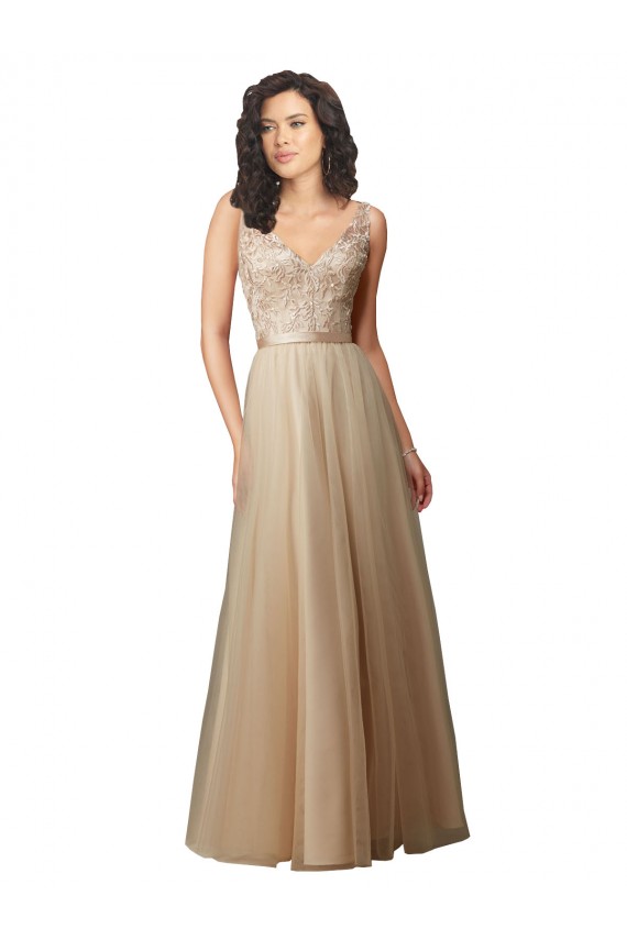 Champagne V-Neck Sleeveless V-Back A-Line Bridesmaid Dress Townsville
