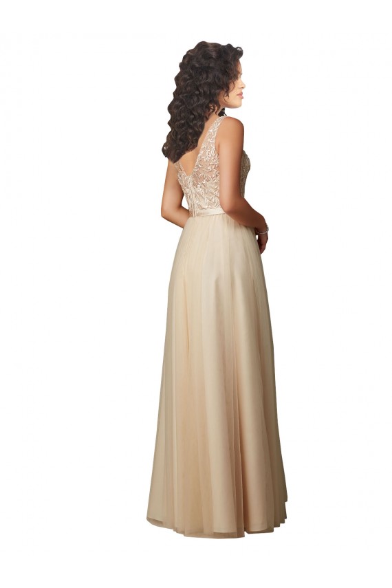 Champagne V-Neck Sleeveless V-Back A-Line Bridesmaid Dress Townsville