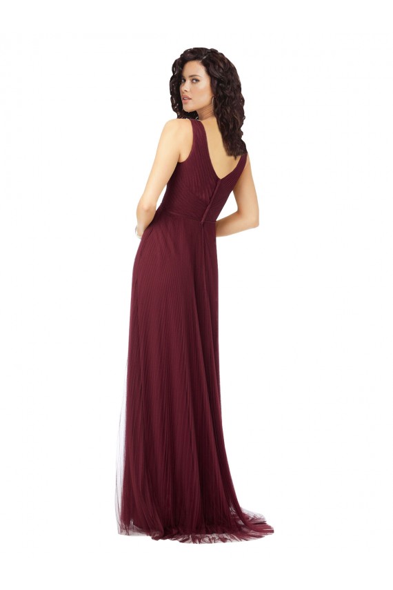 Burgundy Gold V-Neck Sleeveless A-Line Bridesmaid Dress Townsville