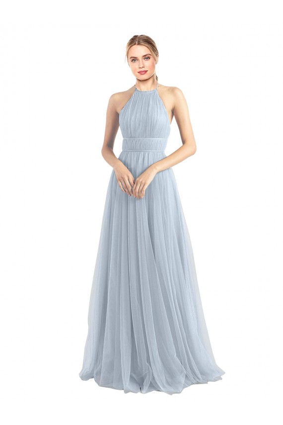 Light Sky Blue Halter Neck Sleeveless Open Back A-Line Bridesmaid Dress Townsville