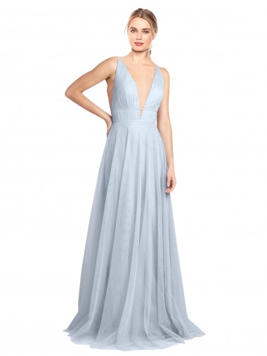 Light Sky Blue V-Neck Sleeveless V-Back A-Line Bridesmaid Dress Townsville
