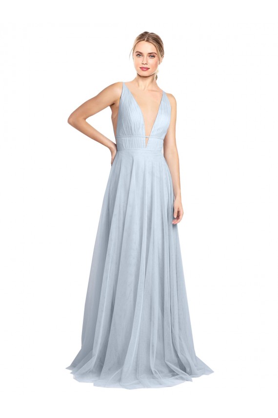 Light Sky Blue V-Neck Sleeveless V-Back A-Line Bridesmaid Dress Townsville