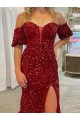 Red Off the Shoulder Short Sleeves Sheath Prom Dress / Evening Dress Townsville
