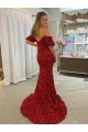 Red Off the Shoulder Short Sleeves Sheath Prom Dress / Evening Dress Townsville
