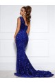 Royal Blue One Shoulder Sleeveless Mermaid Prom Dress / Evening Dress Townsville