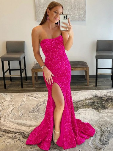 Fuchsia Strapless Sleeveless Sheath Prom Dress Townsville