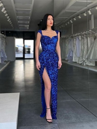 Royal Blue Spaghetti Straps Sleeveless Sheath Evening Gown / Prom Dress Townsville