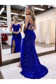 Royal Blue V-Neck Sleeveless Sheath Evening Dress Townsville