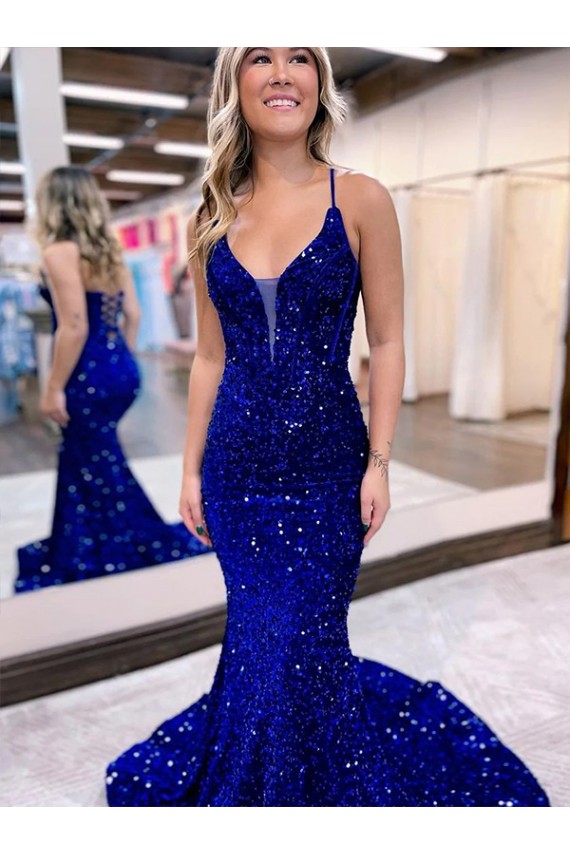 Royal Blue V-Neck Sleeveless Mermaid Prom Dress Townsville