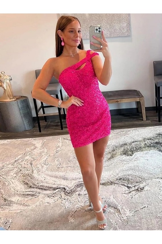 Fuchsia One Shoulder Sleeveless Sheath Prom Dresses Townsville