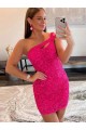 Fuchsia One Shoulder Sleeveless Sheath Prom Dresses Townsville