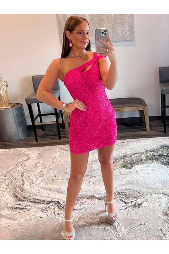 Fuchsia One Shoulder Sleeveless Sheath Prom Dresses Townsville