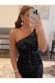Black One Shoulder Sleeveless Sheath Prom Dress / Evening Gown Townsville