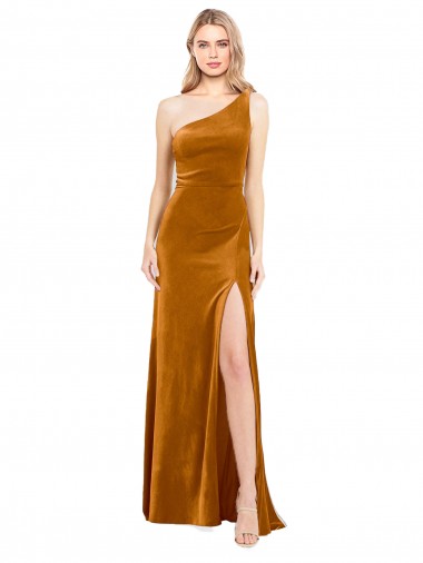 Gold One Shoulder Sleeveless A-Line Formal Evening Gown / Prom Dress / Bridesmaid Dress Townsville