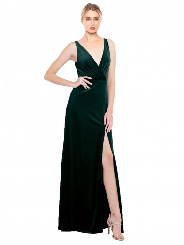 Dark Green V-Neck Sleeveless V-Back A-Line Black Tie Evening Dress / Prom Dress / Bridesmaid Dress Townsville