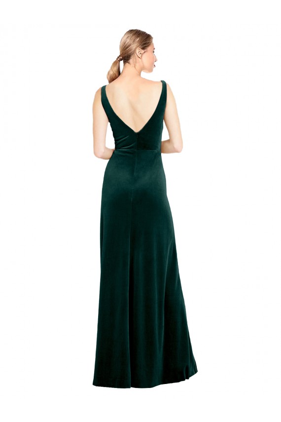 Dark Green V-Neck Sleeveless V-Back A-Line Black Tie Evening Dress / Prom Dress / Bridesmaid Dress Townsville