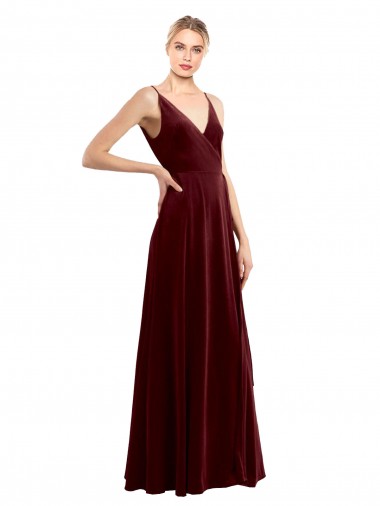 Burgundy V-Neck Sleeveless V-Back A-Line Bridesmaid Dress / Evening Dress Townsville