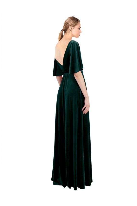 Dark Green V-Neck Flutter Sleeves V-Back A-Line Prom Dress / Bridesmaid Dress Townsville