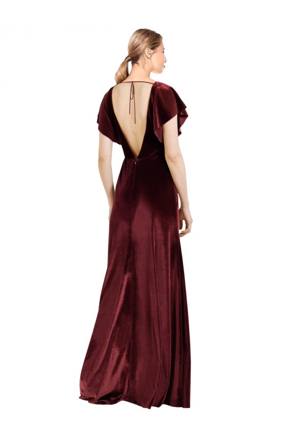 Burgundy V-Neck Flutter Sleeves V-Back A-Line Prom Dress / Bridesmaid Dress Townsville
