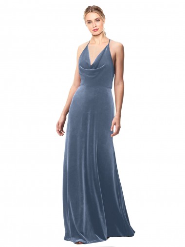 Dusty Blue Cowl Neck Sleeveless Keyhole Back A-Line Prom Dress / Bridesmaid Dress Townsville