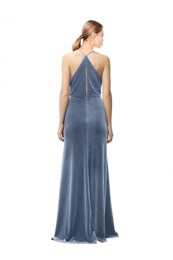 Dusty Blue Cowl Neck Sleeveless Keyhole Back A-Line Prom Dress / Bridesmaid Dress Townsville