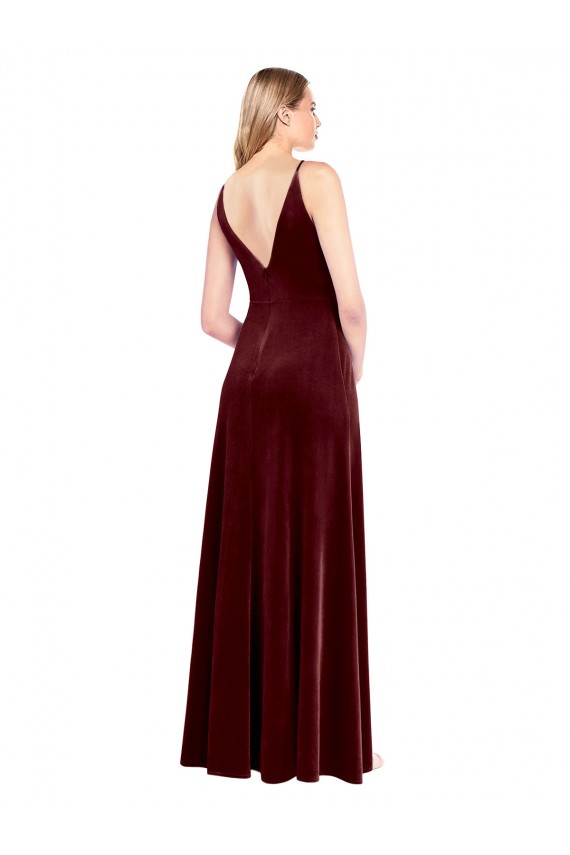 Burgundy V-Neck Sleeveless V-Back A-Line Black Tie Prom Dress / Bridesmaid Dress Townsville