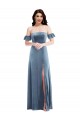 Dusty Blue Off the Shoulder Ruffle Sleeves Low Back A-Line Formal Dress / Bridesmaid Dress Townsville