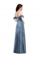 Dusty Blue Off the Shoulder Ruffle Sleeves Low Back A-Line Formal Dress / Bridesmaid Dress Townsville