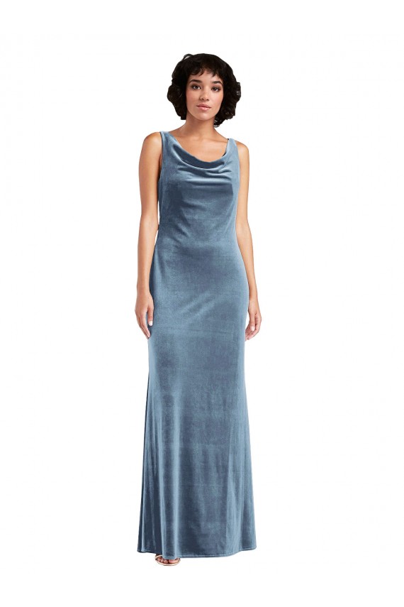 Dusty Blue Cowl Neck Sleeveless V-Back Sheath Evening Dress / Bridesmaid Dress Townsville
