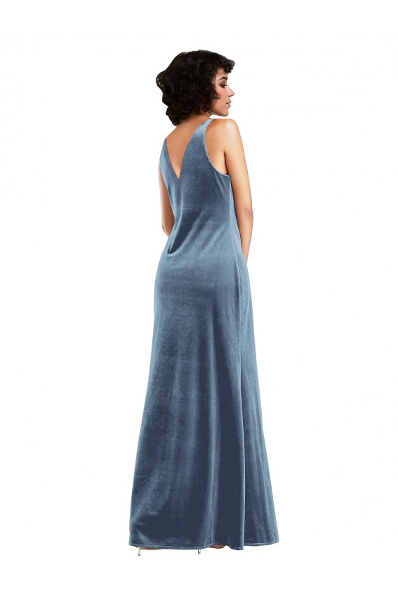 Dusty Blue Cowl Neck Sleeveless V-Back Sheath Evening Dress / Bridesmaid Dress Townsville