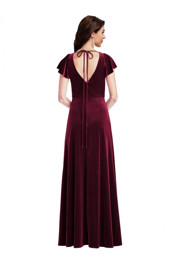 Burgundy V-Neck Flutter Sleeves A-Line Semi Formal Evening Dress / Prom Dress / Bridesmaid Dress Townsville