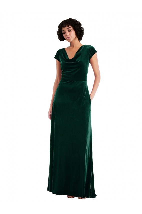Dark Green Cowl Neck Cap Sleeves A-Line Black Tie Evening Gown / Prom Dress / Bridesmaid Dress Townsville