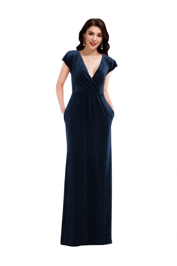 Dark Navy V-Neck Flutter Sleeves A-Line Formal Dress / Bridesmaid Dress Townsville