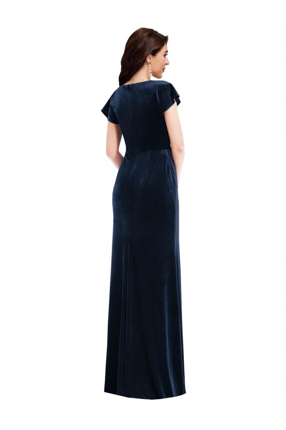 Dark Navy V-Neck Flutter Sleeves A-Line Formal Dress / Bridesmaid Dress Townsville